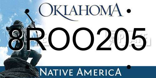 8ROO205 Oklahoma License Plate