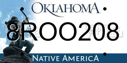8ROO208 Oklahoma License Plate