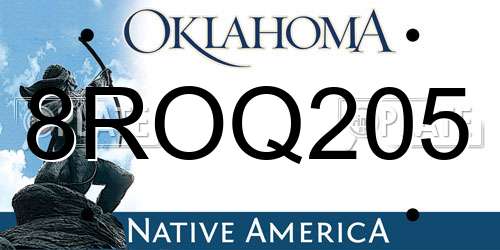 8ROQ205 Oklahoma License Plate