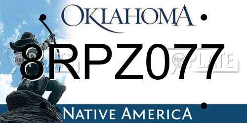 8RPZ077 Oklahoma License Plate