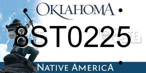 8ST0225 Oklahoma License Plate
