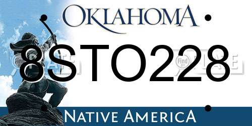 8STO228 Oklahoma License Plate