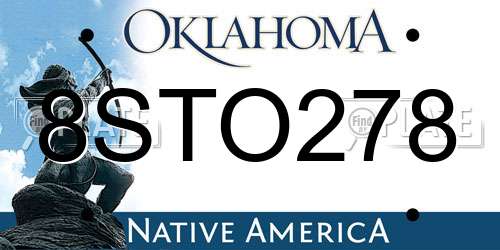 8STO278 Oklahoma License Plate
