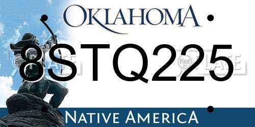 8STQ225 Oklahoma License Plate
