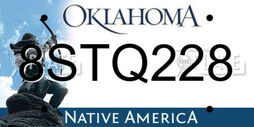 8STQ228 Oklahoma License Plate