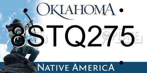 8STQ275 Oklahoma License Plate