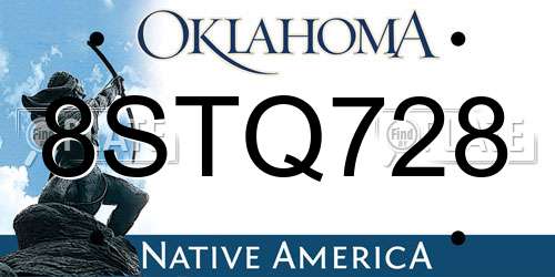 8STQ728 Oklahoma License Plate