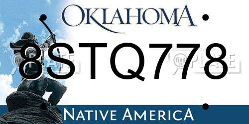 8STQ778 Oklahoma License Plate