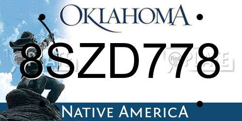 8SZD778 Oklahoma License Plate