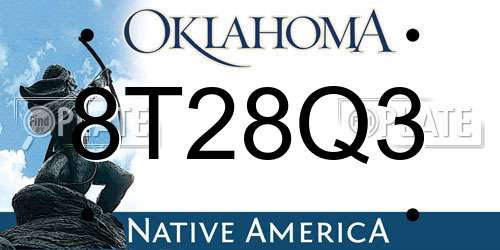 8T28Q3 Oklahoma License Plate