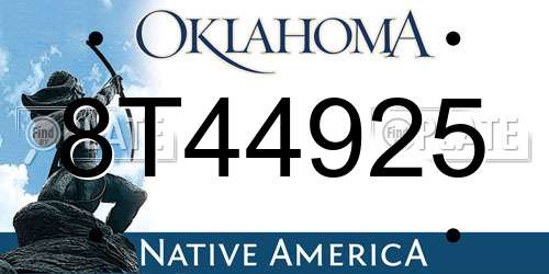 8T44925 Oklahoma License Plate