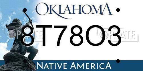8T78O3 Oklahoma License Plate