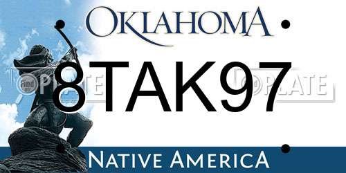 8TAK97 Oklahoma License Plate