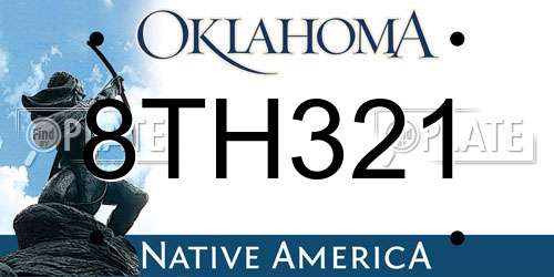 8TH321 Oklahoma License Plate