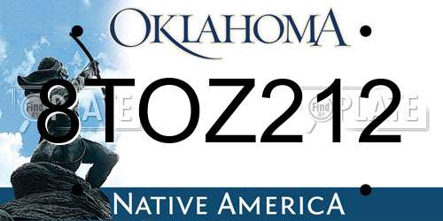 8TOZ212 Oklahoma License Plate