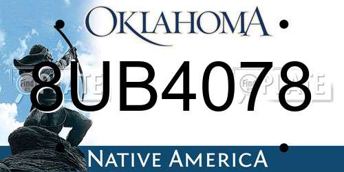 8UB4078 Oklahoma License Plate