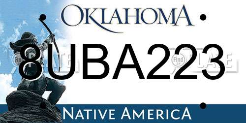 8UBA223 Oklahoma License Plate