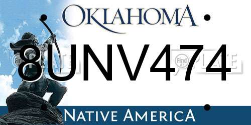 8UNV474 Oklahoma License Plate
