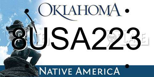 8USA223 Oklahoma License Plate