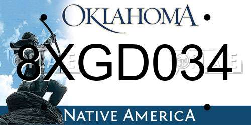 8XGD034 Oklahoma License Plate