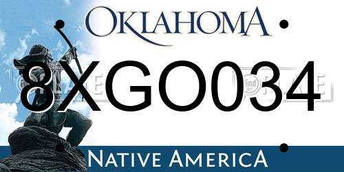 8XGO034 Oklahoma License Plate