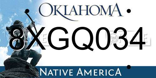 8XGQ034 Oklahoma License Plate