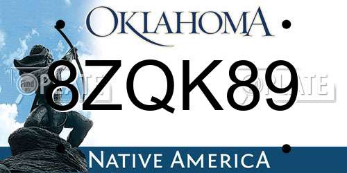 8ZQK89 Oklahoma License Plate