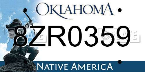8ZR0359 Oklahoma License Plate