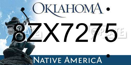 8ZX7275 Oklahoma License Plate