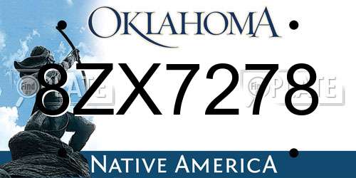 8ZX7278 Oklahoma License Plate