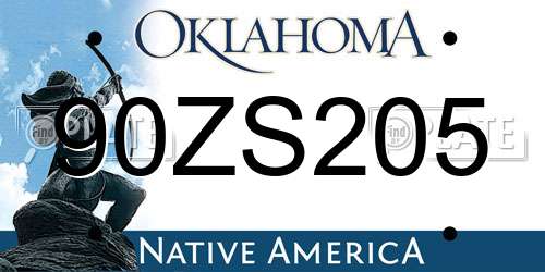 90ZS205 Oklahoma License Plate