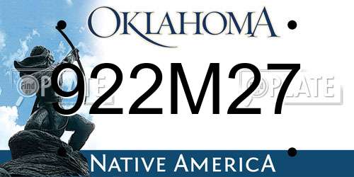 922M27 Oklahoma License Plate