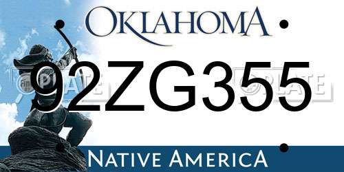 92ZG355 Oklahoma License Plate