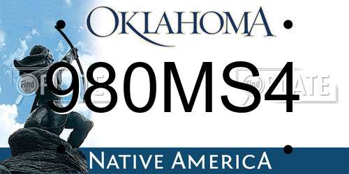 980MS4 Oklahoma License Plate