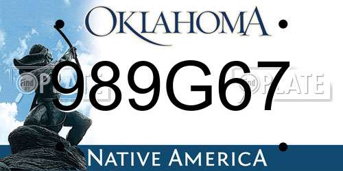 989G67 Oklahoma License Plate