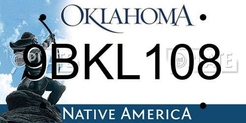9BKL108 Oklahoma License Plate