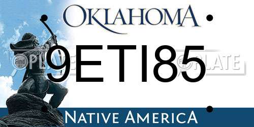 9ETI85 Oklahoma License Plate