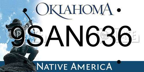 9SAN636 Oklahoma License Plate