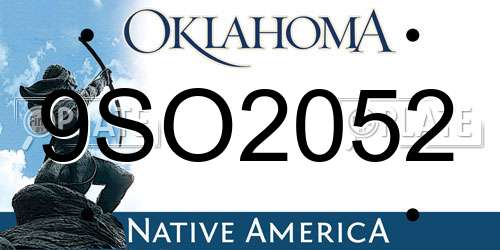 9SO2052 Oklahoma License Plate