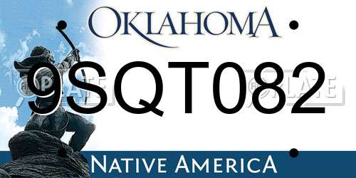 9SQT082 Oklahoma License Plate