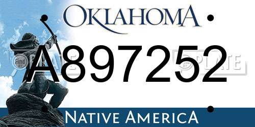 A897252 Oklahoma License Plate