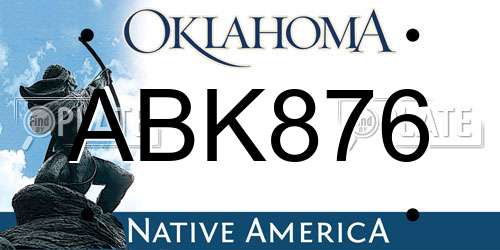 ABK876 Oklahoma License Plate