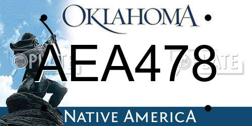 AEA478 Oklahoma License Plate