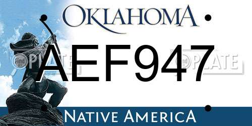 AEF947 Oklahoma License Plate