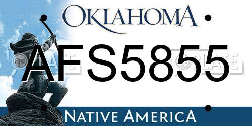AFS5855 Oklahoma License Plate