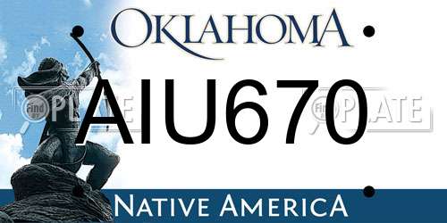 AIU670 Oklahoma License Plate