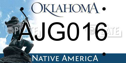 AJG016 Oklahoma License Plate