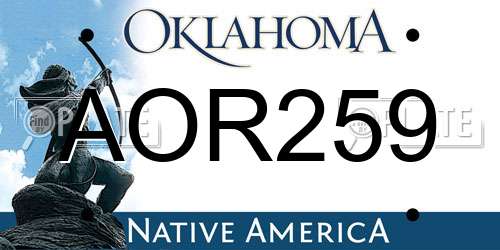 AOR259 Oklahoma License Plate