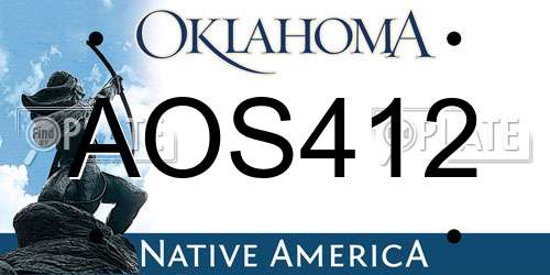 AOS412 Oklahoma License Plate