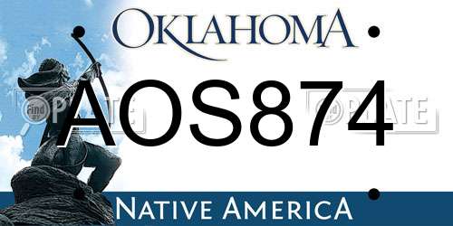 AOS874 Oklahoma License Plate